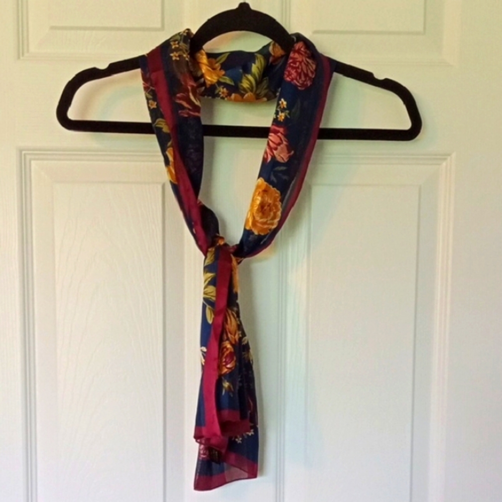 Floral Blue and Burgundy Scarf